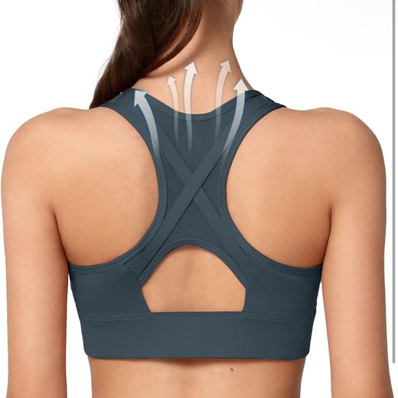 YVETTE Power Cross Racerback Running Bra Plus Size 4XL Dark Gray - Picture 2 of 7